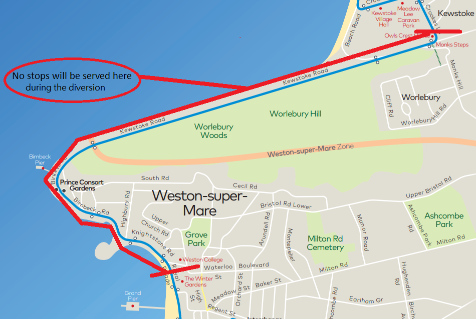 Kewstoke Road, Kewstoke, WsM EMERGENCY CLOSURE (1) First Bus